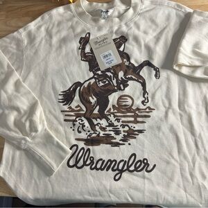 Wrangler Cream Crew Neck Sweater with Cowboy Graphic